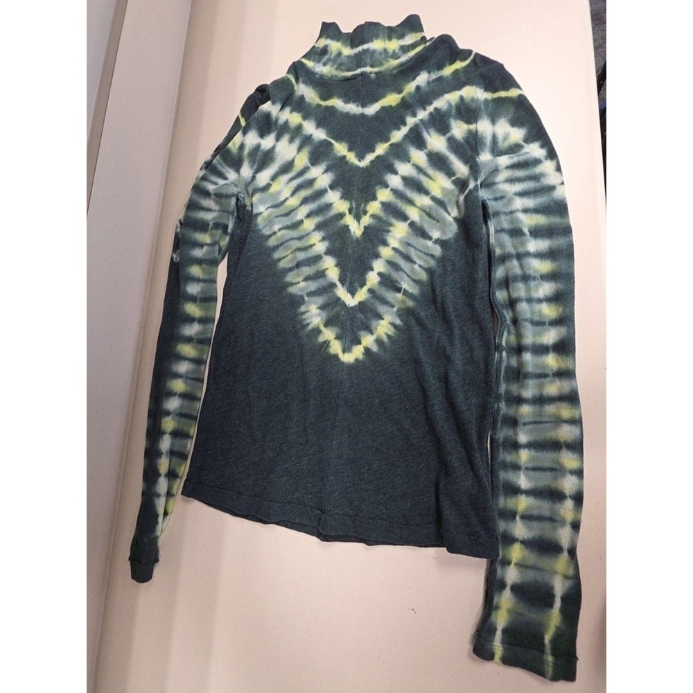 We The Free Shirt Womens M Green Tie Dye Stripe Mock Neck Long Sleeve Jersey Top